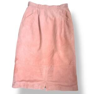 Vintage Alfred Sung Pink Suede Pencil Skirt 8 Made in Canada Lined Classic 90s